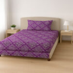 Single Purple Dot Diamond Print Bedsheets Set - 144 TC 100% Cotton
