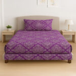 Single Purple Dot Diamond Print Bedsheets Set - 144 TC 100% Cotton - Image 2
