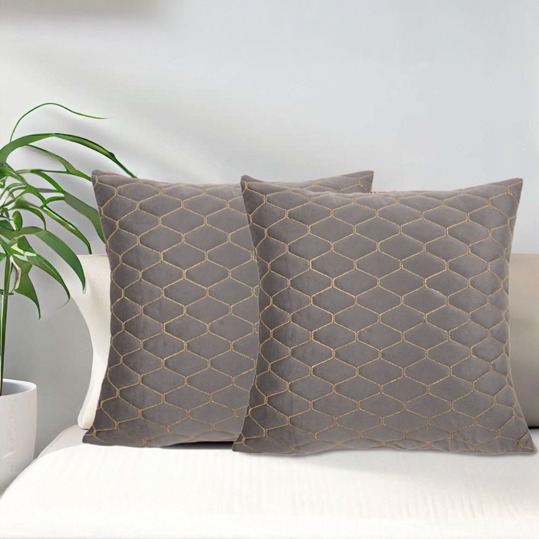 VAA-Designer-Ethnic-Embroidery-Cushion-Covers-–-Grey-1 - Copy Designer Ethnic Embroidery Cushion Covers - Grey 16 x 16 Inch- Set of 2 - Image 1