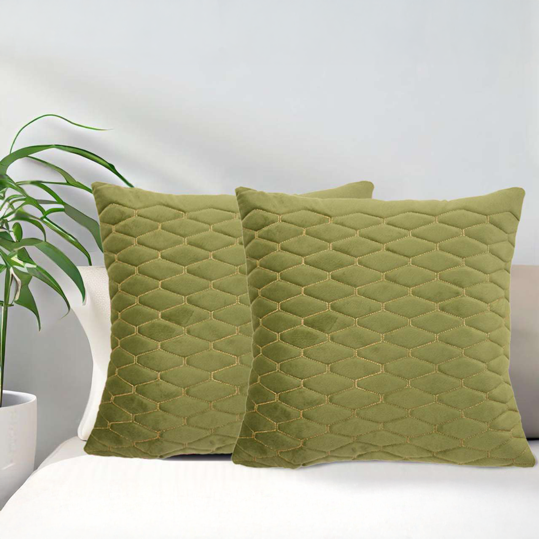 VAA-Designer-Ethnic-Embroidery-Cushion-Green-1 Designer Ethnic Embroidery Cushion Covers - Green 16 x 16 Inch- Set of 2 - Image 1