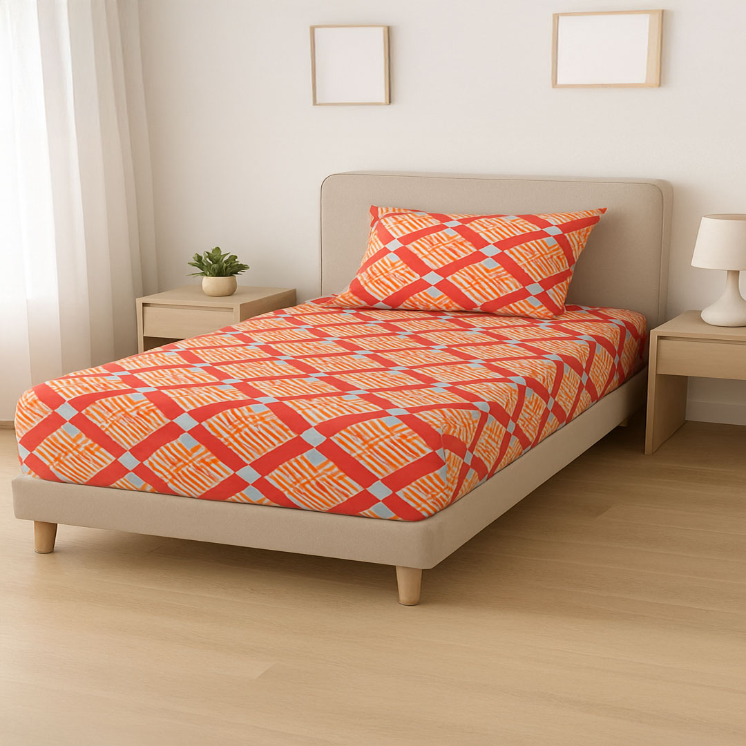 VAA-Single-Amber-Lines-Print-Bedsheet-Set-1 Single Amber Lines Print Bedsheet Set – 144 TC 100% Cotton - Image 1