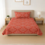Single Red Ornate Harmony Print Bedsheet Set – 144 TC 100% Cotton - Image 2