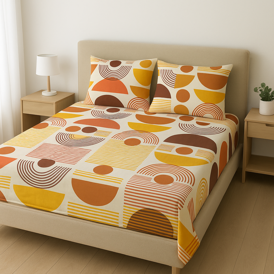 bedsheet y1 100% Cotton Sunny Shapes Bedsheet Set Double - Image 1