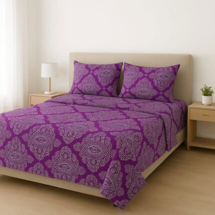100% Cotton Purple Dot Diamond Bedsheet Set Double