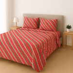 100% Cotton Red Fiesta Stripes Bedsheet Set Double