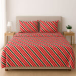 100% Cotton Red Fiesta Stripes Bedsheet Set Double - Image 2