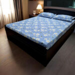 Double Cotton Feel Bedsheet with Pillow Cover - Blue Floral Printed
