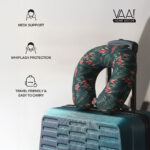 VAA Travel Neck Pillow Eye Mask with Storage Pouch | Airplane Travel Set - Dark Green