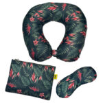 VAA Travel Neck Pillow Eye Mask with Storage Pouch | Airplane Travel Set - Dark Green - Image 12