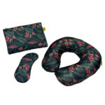 VAA Travel Neck Pillow Eye Mask with Storage Pouch | Airplane Travel Set - Dark Green - Image 5