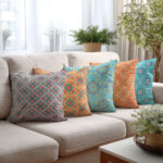 VAA Satin Digital Print Cushion Cover | Sunburst Tribal - Set Of 5
