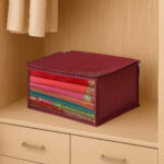 VAA Saree Covers/Storage Bags Transparent Window with Zip - Maroon - Image 2